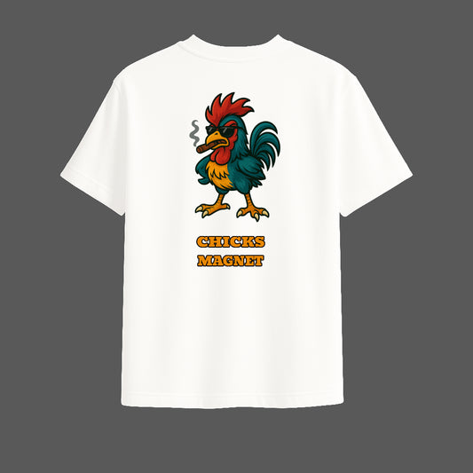 Chicks Magnet Oversized White T-Shirt | Funny Graphic Design by TRBL