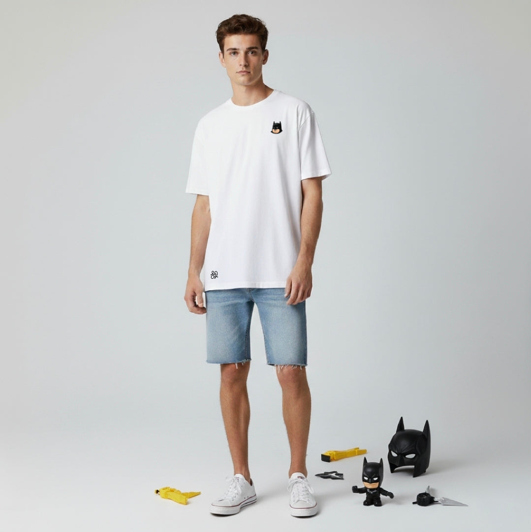 Fat-Man Oversized White T-Shirt | Funny Parody Superhero Design by TRBL