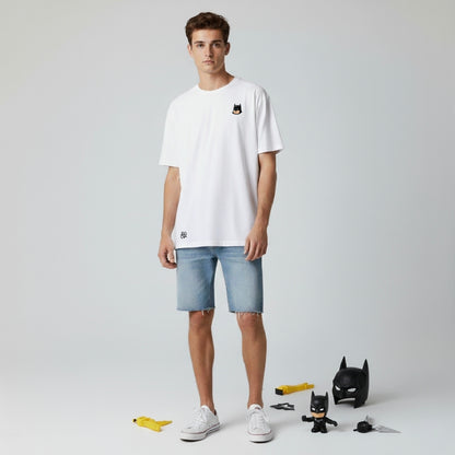 Fat-Man Oversized White T-Shirt | Funny Parody Superhero Design by TRBL