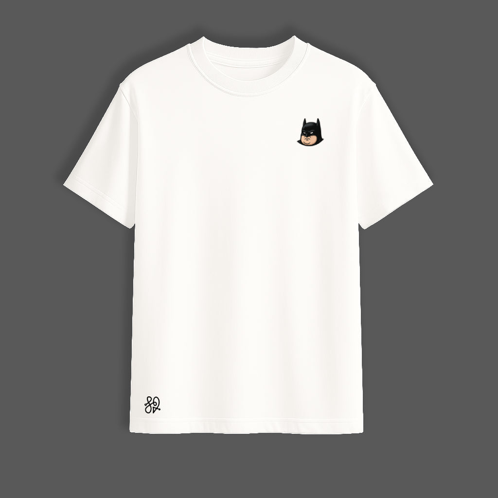 Fat-Man Oversized White T-Shirt | Funny Parody Superhero Design by TRBL