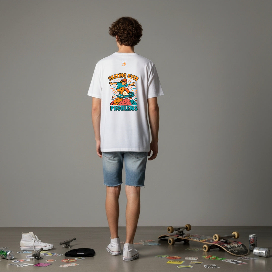 Skating Over Problems Oversized White T-Shirt | Streetwear By TRBL