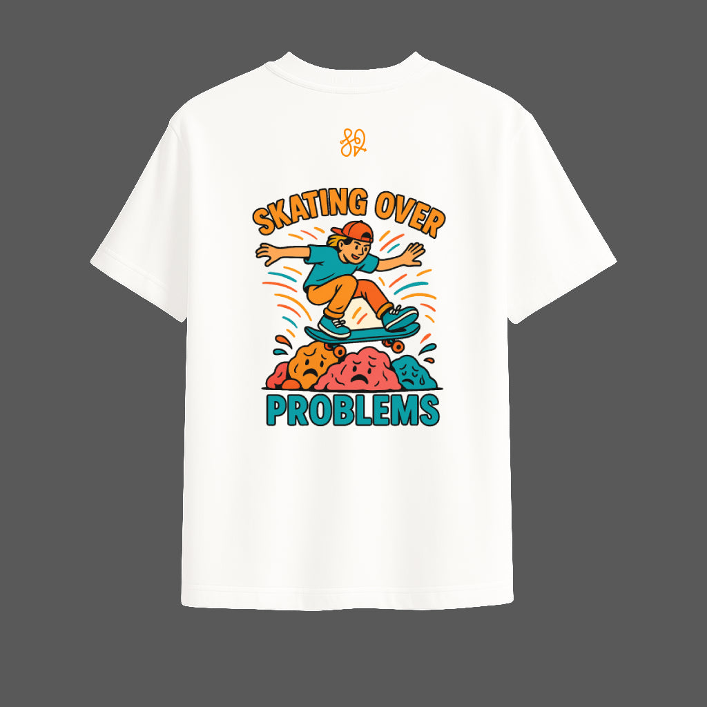 Skating Over Problems Oversized White T-Shirt | Streetwear By TRBL