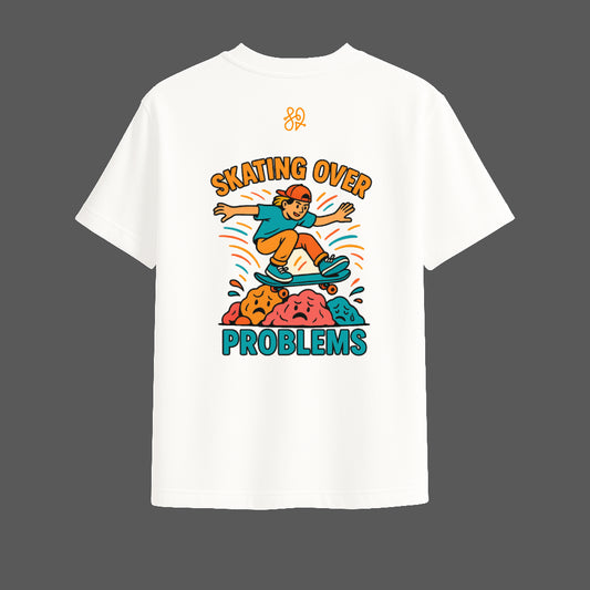 Skating Over Problems Oversized White T-Shirt | Streetwear By TRBL