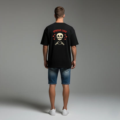 Spread Love Oversized Black T-Shirt | Skeleton Heart Graphic by TRBL