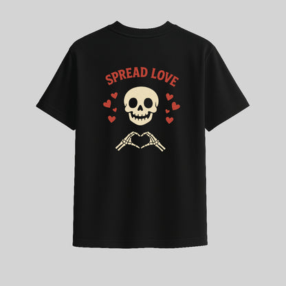 Spread Love Oversized Black T-Shirt | Skeleton Heart Graphic by TRBL