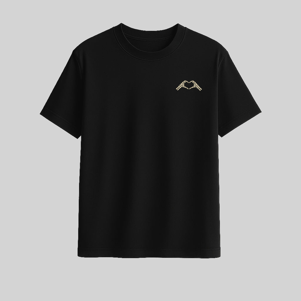 Spread Love Oversized Black T-Shirt | Skeleton Heart Graphic by TRBL