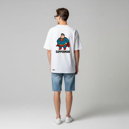 Supperman Oversized White T-Shirt | Funny Parody Graphic by TRBL