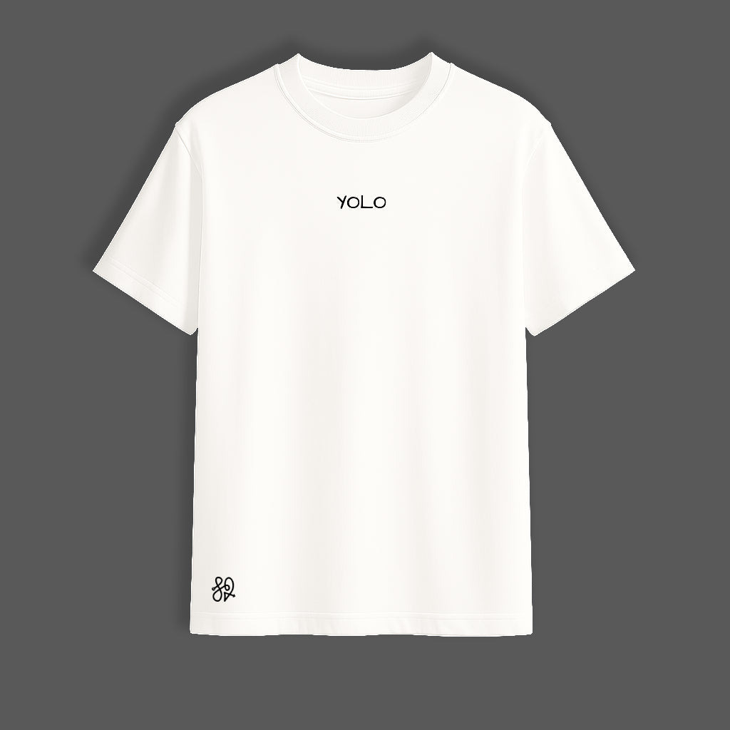 YOLO Oversized White T-Shirt | Minimal Winged Figure Graphic by TRBL