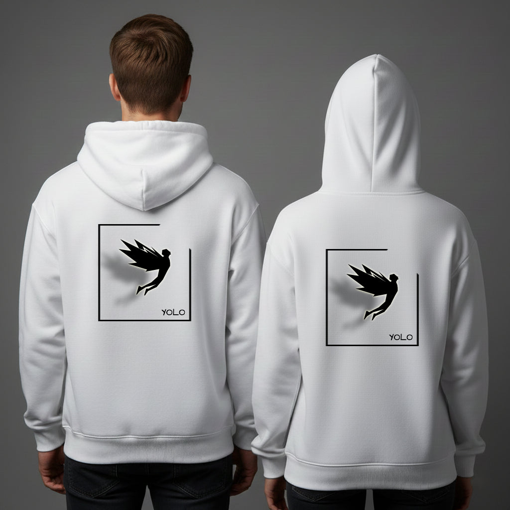 YOLO Oversized Hoodie | Minimal Winged Figure Graphic by TRBL