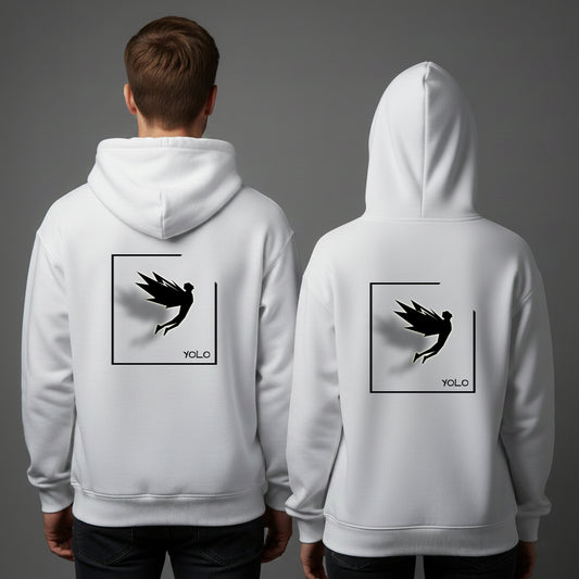 YOLO Oversized Hoodie | Minimal Winged Figure Graphic by TRBL